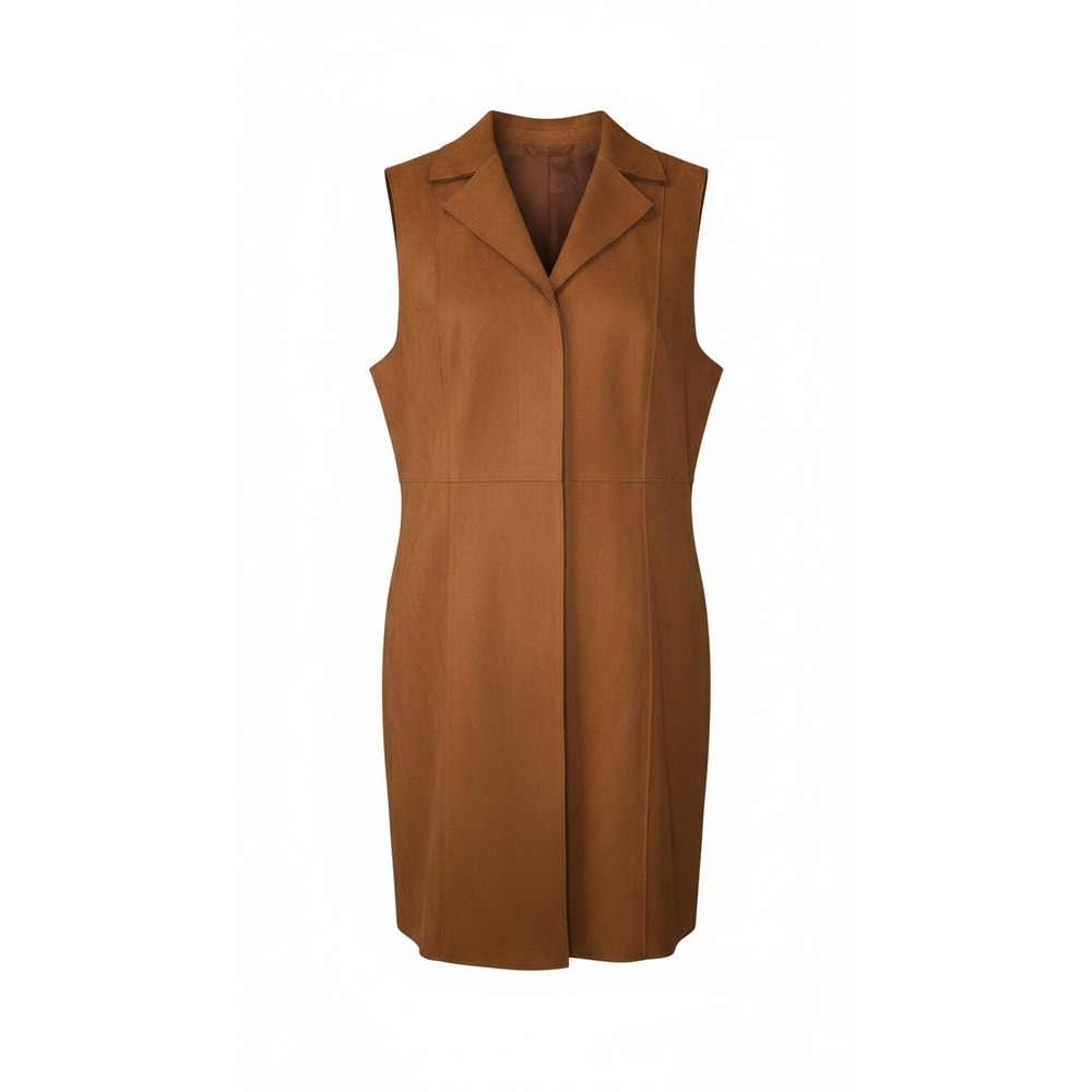 Joan Vass New York Cognac Faux Suede Longline Sleeveless Vest Duster Size M